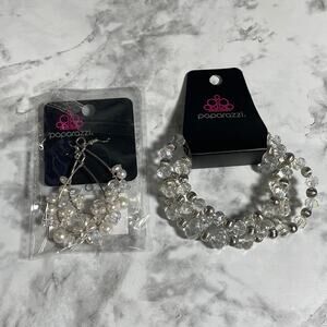 Paparazzi Marina Banquet White Earrings & Crystal Stretch Bracelet Lot of 2 NWT